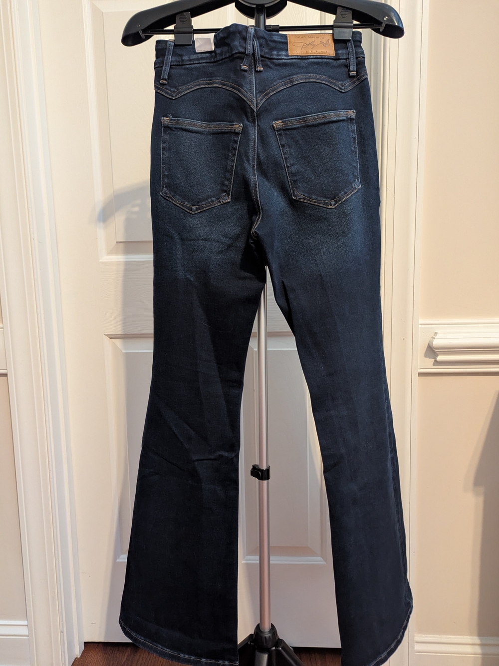 Good American Dolly Collection- Jolean Dark Blue Mid-Rise Flare Jeans
